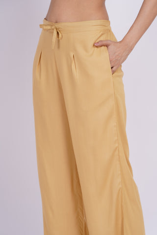 Cotton Blend Palazzo Pants- Beige