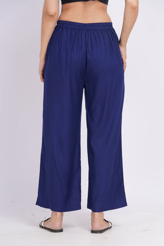 Cotton Blend Palazzo Pants- Navy Blue