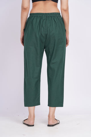 Linen Blend Cigarette Pants- Bottle Green