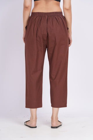Linen Blend Cigarette Pants- Coffee Brown