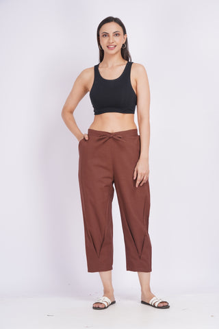 Linen Blend Cigarette Pants- Coffee Brown