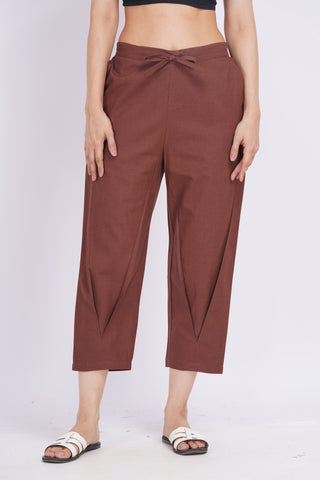Linen Blend Cigarette Pants- Coffee Brown