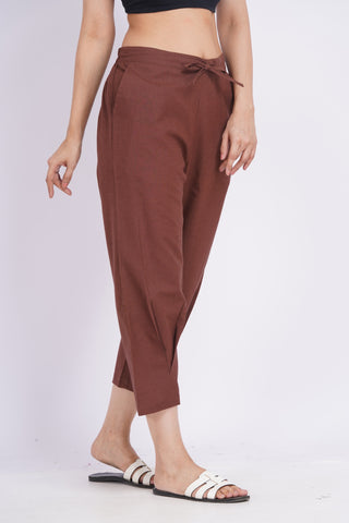 Linen Blend Cigarette Pants- Coffee Brown