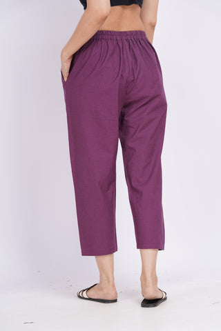 Linen Blend Cigarette Pants- Purple