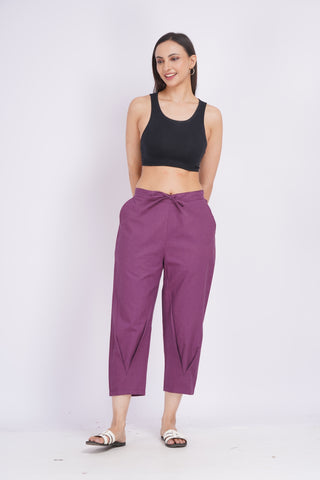 Linen Blend Cigarette Pants- Purple
