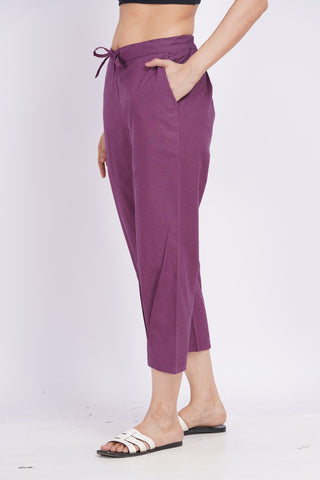 Linen Blend Cigarette Pants- Purple