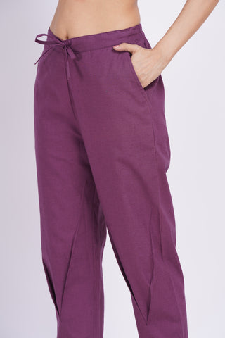 Linen Blend Cigarette Pants- Purple