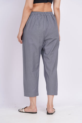 Linen Blend Cigarette Pants- Grey