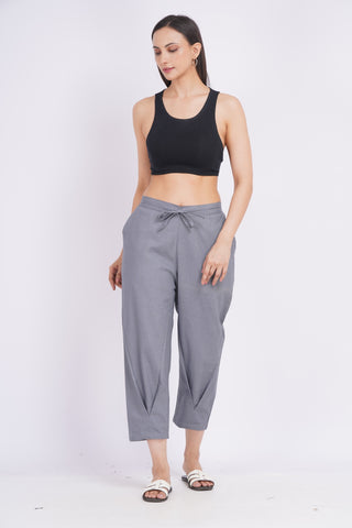 Linen Blend Cigarette Pants- Grey