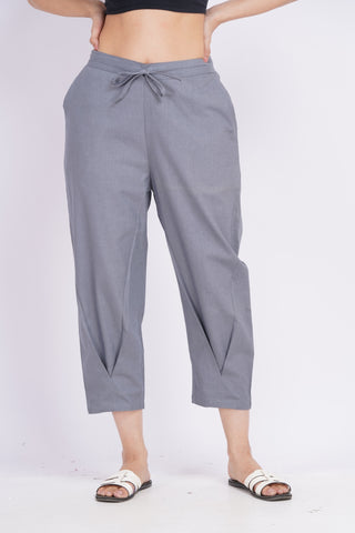 Linen Blend Cigarette Pants- Grey