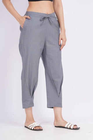 Linen Blend Cigarette Pants- Grey