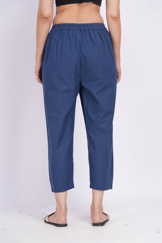 Linen Blend Cigarette Pants- Navy