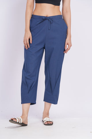 Linen Blend Cigarette Pants- Navy