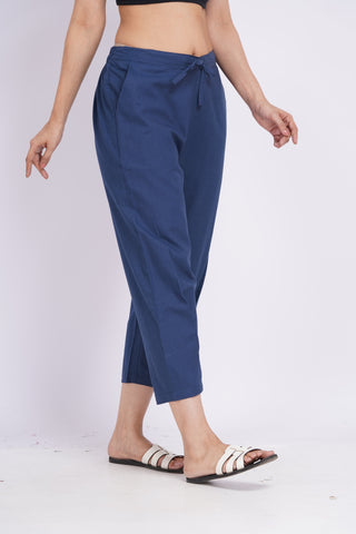 Linen Blend Cigarette Pants- Navy