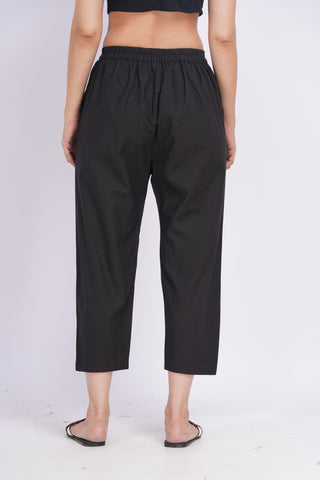 Linen Blend Cigarette Pants- Black