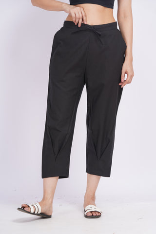 Linen Blend Cigarette Pants- Black