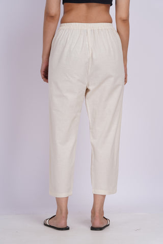 Linen Blend Cigarette Pants- Ivory