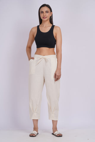 Linen Blend Cigarette Pants- Ivory
