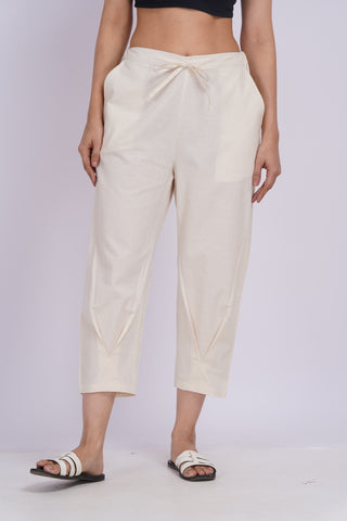 Linen Blend Cigarette Pants- Ivory