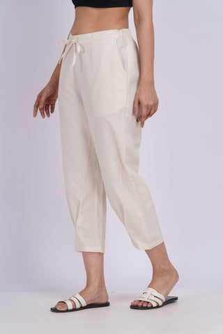 Linen Blend Cigarette Pants- Ivory