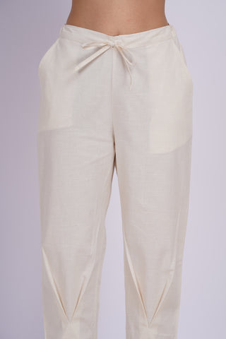 Linen Blend Cigarette Pants- Ivory