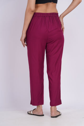 Cotton Blend Narrow Pants- Magenta
