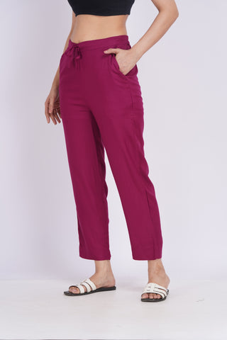 Cotton Blend Narrow Pants- Magenta