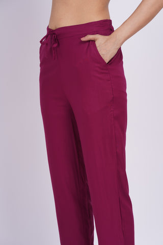 Cotton Blend Narrow Pants- Magenta