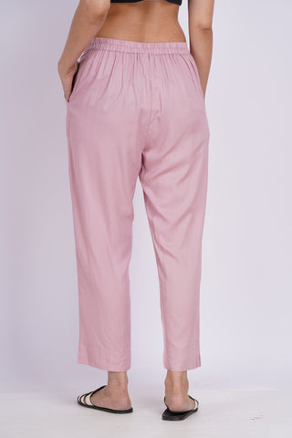 Cotton Blend Narrow Pants- Baby Pink