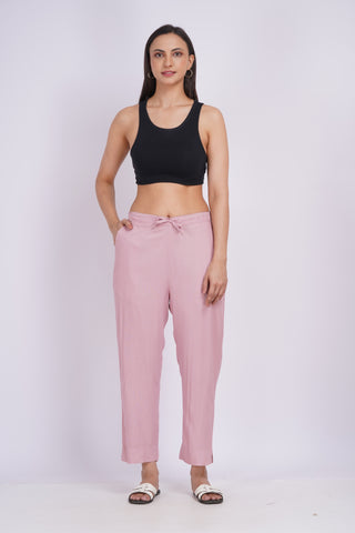 Cotton Blend Narrow Pants- Baby Pink