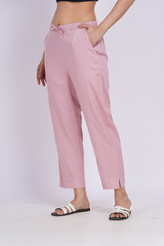 Cotton Blend Narrow Pants- Baby Pink