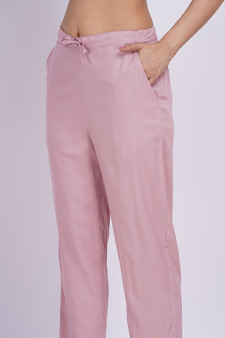 Cotton Blend Narrow Pants- Baby Pink
