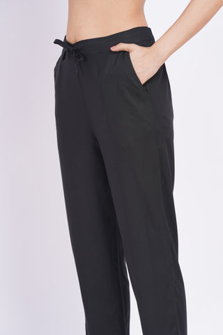 Cotton Blend Narrow Pants- Black