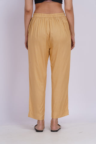 Cotton Blend Narrow Pants- Beige