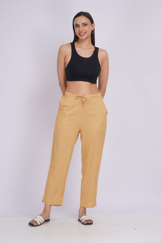 Cotton Blend Narrow Pants- Beige