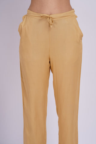 Cotton Blend Narrow Pants- Beige