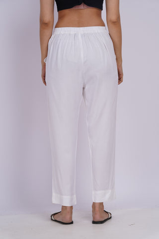 Cotton Blend Narrow Pants- White