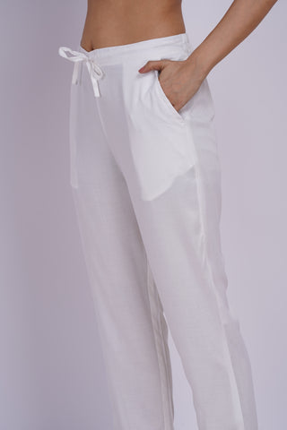 Cotton Blend Narrow Pants- White