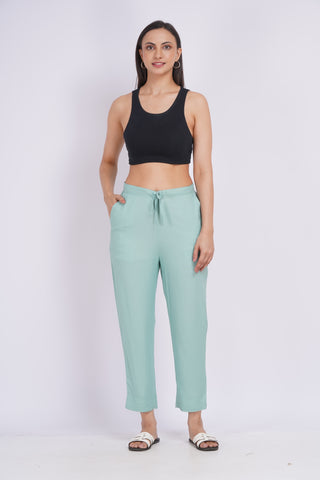 Cotton Blend Narrow Pants- Sage Green