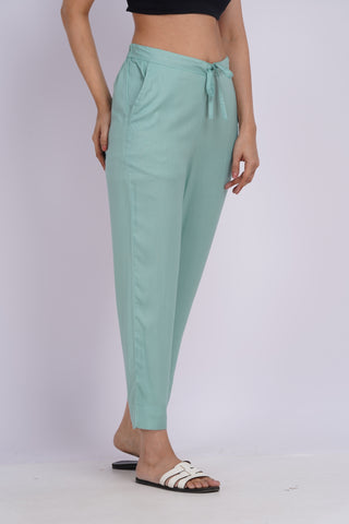 Cotton Blend Narrow Pants- Sage Green