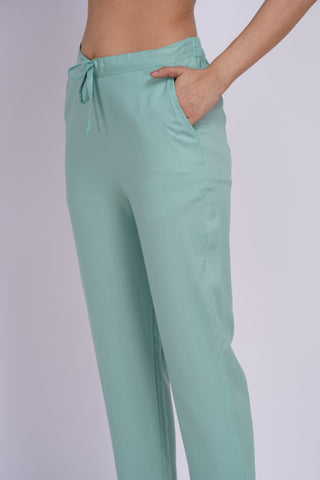 Cotton Blend Narrow Pants- Sage Green