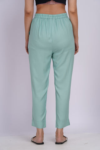 Cotton Blend Narrow Pants- Sage Green