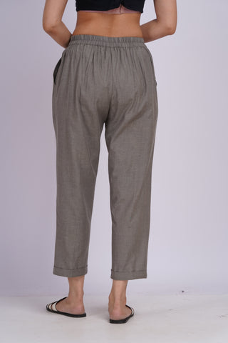 Linen Blend Box Pleat Pants- Grey