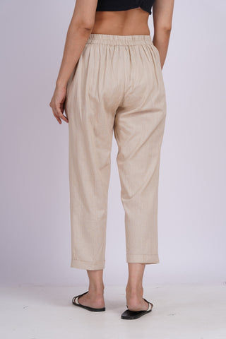 Linen Blend Box Pleat Pants- Beige