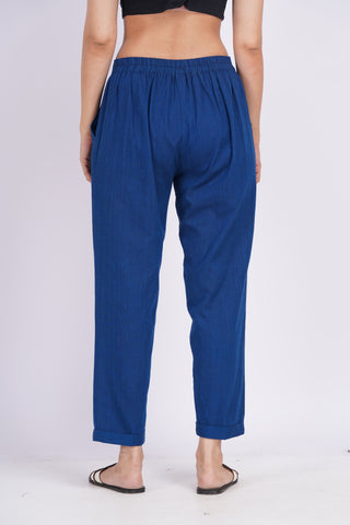 Linen Blend Box Pleat Pants- Navy