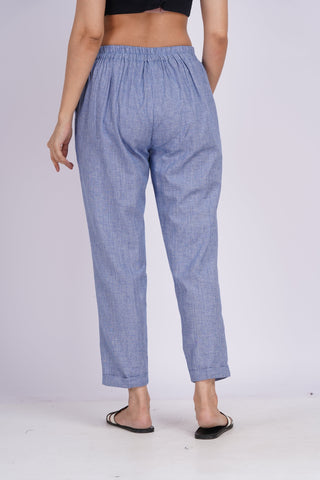 Linen Blend Box Pleat Pants- Denim Blue