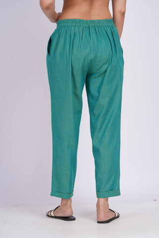 Linen Blend Box Pleat Pants- Rama Green
