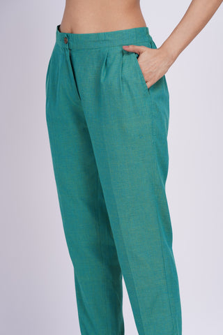 Linen Blend Box Pleat Pants- Rama Green