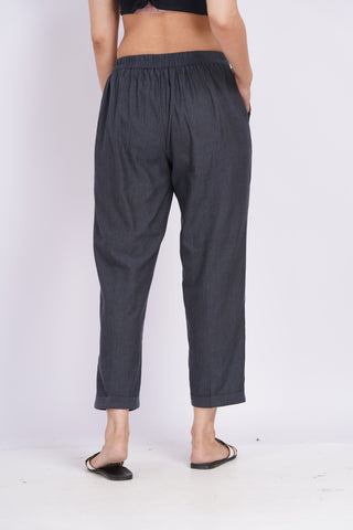 Linen Blend Box Pleat Pants- Charcoal Grey