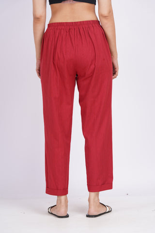 Linen Blend Box Pleat Pants- Red